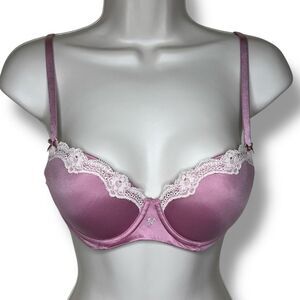 Victorias Secret Dream Angels Lined Demi Bra Pink Lace Rhinestone Women Size 34C